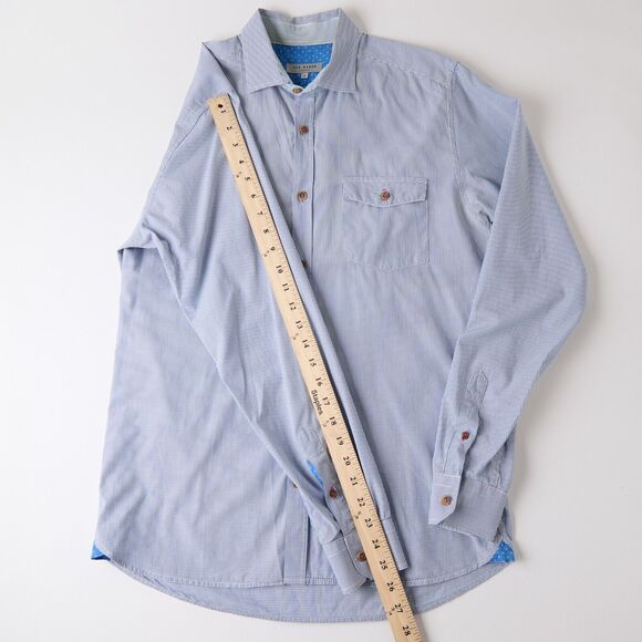 Ted Baker Shirt Mens M blue Plaid Cotton Long Sleeve Button-Up *yellowing - Picture 4 of 13